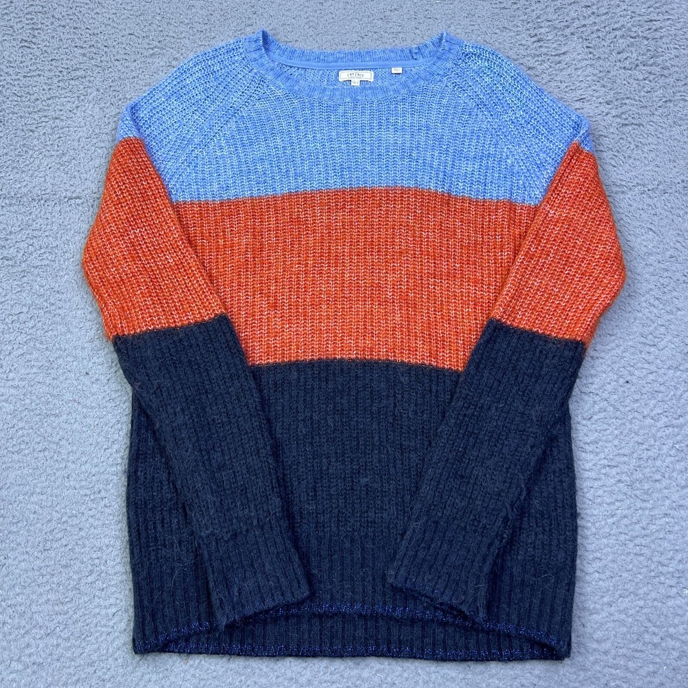 Fat Face Alpaca Blend Jumper Sz 12 Striped Blue Spiced Orange Knit Crew Pullover
